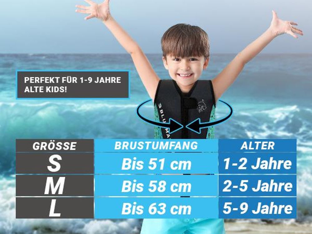 Bluemarina Kinder Schwimmhilfe | UV-Schutz - Schrittgurt - Neopren Weste - Auftrieb EPE-Schaum - Doppelnaht - Für Jungen und Mädchen (Mermaid S)