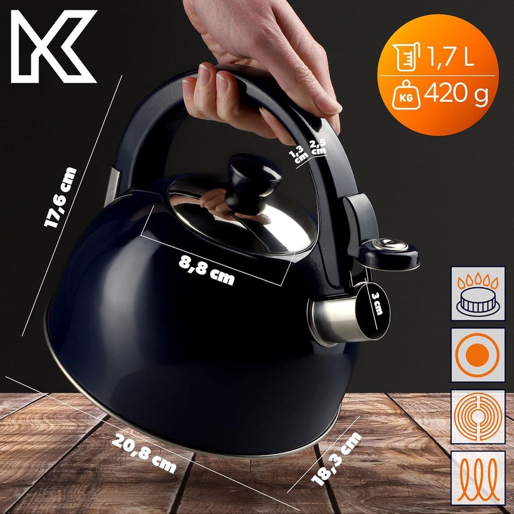 KADAX Wasserkessel "Vasto", Kessel aus Edelstahl für alle Herdarten, Marineblau, 1,7 L