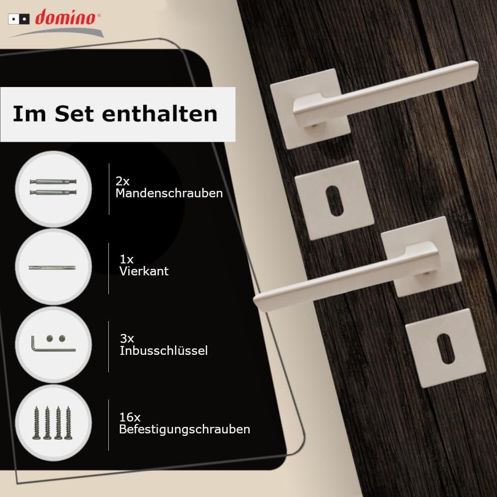 DOMINO Türgriff Drückergarnitur BB-Buntbart Set | quadratische Rosette | Türklinke für Zimmertür, Bürotür, Kellertür & Innentür | Türbeschläge aus Aluminium  |Satin Nickel Türdrückergarnitur |ELENA QR SLIM SN