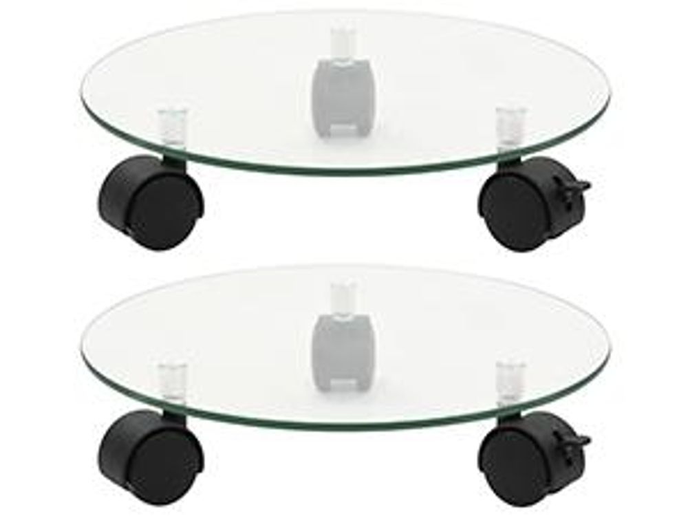 vidaXL Supporto per piante con rotelle 2 pezzi in vetro temperato 28 cm rotondo