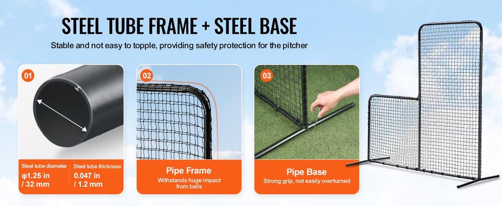 VEVOR L Bildschirm Baseball für Schlagkäfig, 7x7 ft Softball Sicherheitsbildschirm, tragbarer Körperschutz Schlagbildschirm mit Tragetasche, Rädern, Erdnägeln, strapazierfähigem Pitching-Netz zum Schutz der Werfer