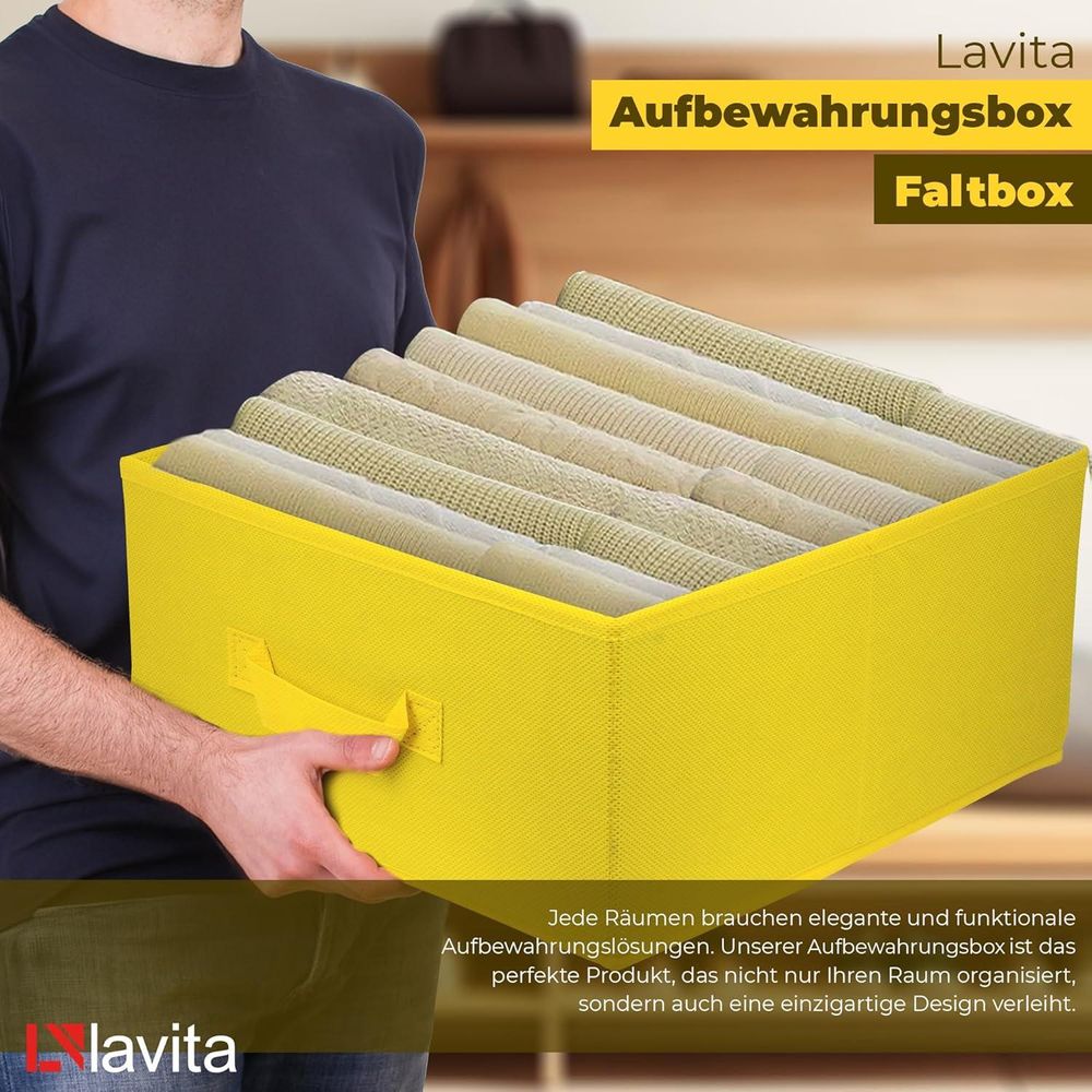 Lavita Storage Box | faltbare Aufbewahrung Boxen 31 x 31 x 15 cm | Schubladen-Organizer Box| Ordnungssysteme für Kleidung | Kleideraufbewahrung & Organisation | Gelb | 4 stück