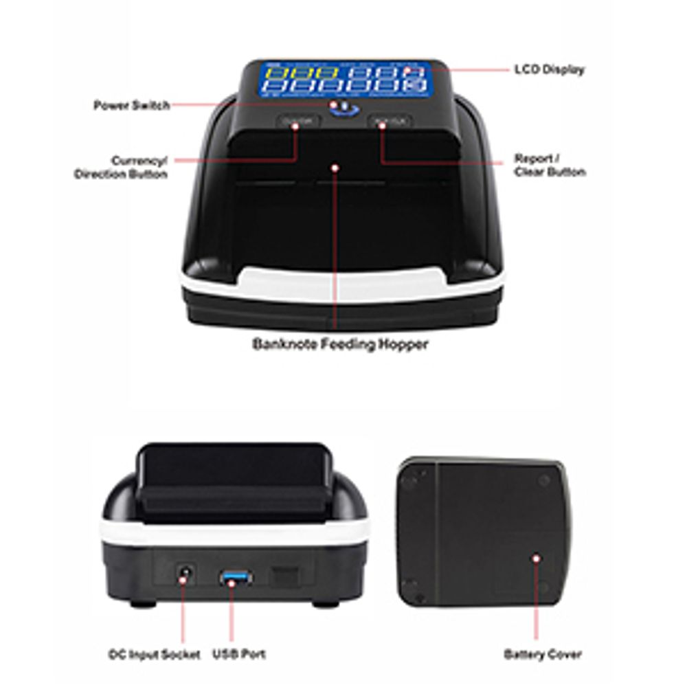 Banknotenprüfer & Geldzählmaschine 2in1 STANEW, Geldscheinprüfer für EUR, USD, GBP, LCD Display, Banknotendetektor kompakt für jederzeit und überall