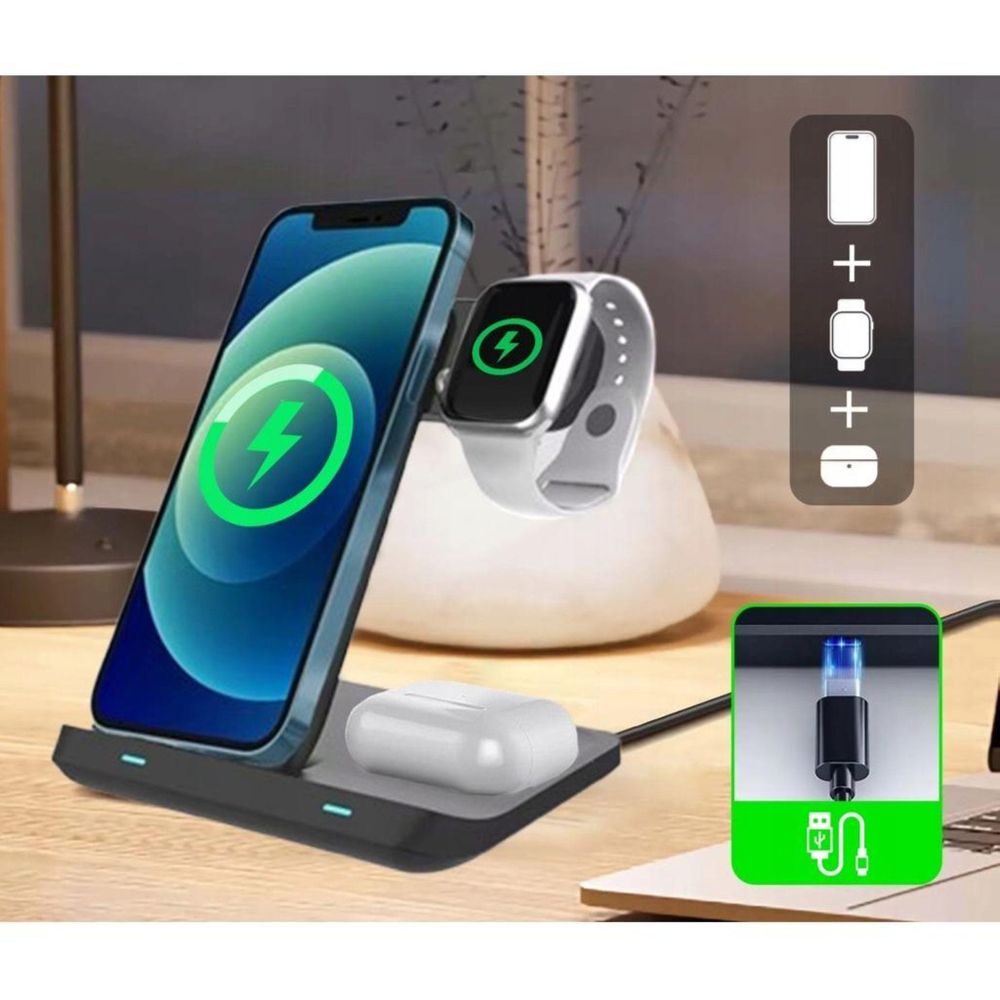 Ładowarka bezprzewodowa - 3 w 1 - USB-C - Ładowarka indukcyjna do telefonów - do smartfonów, smartwatchy