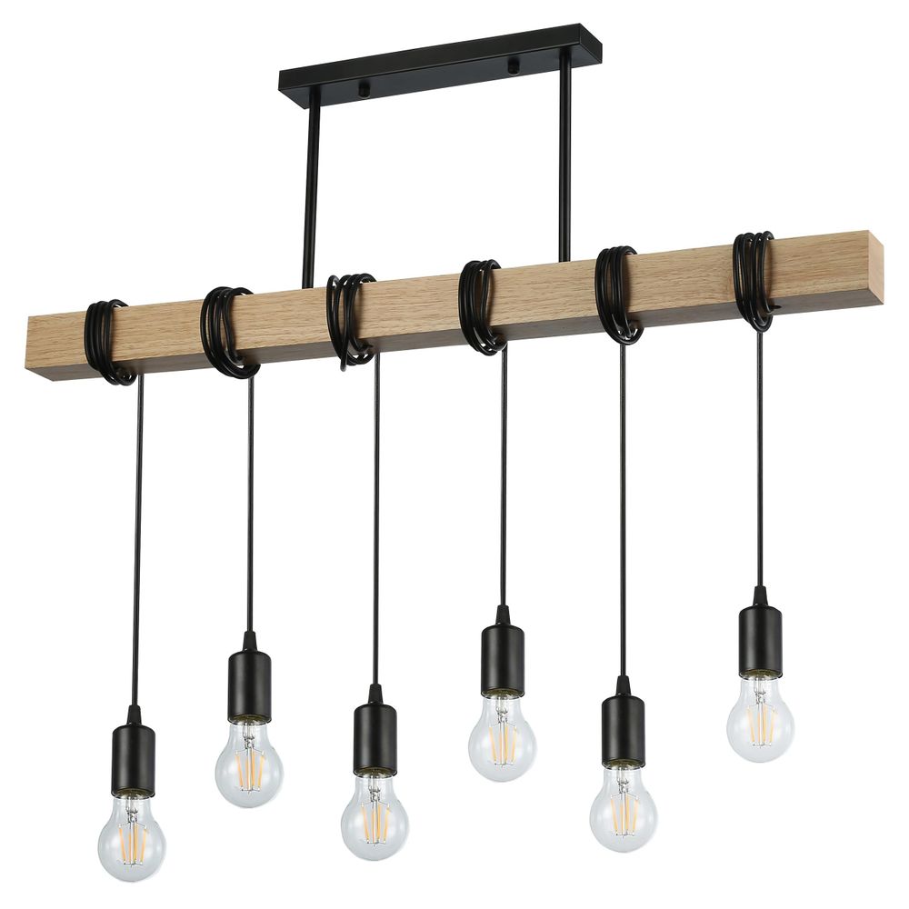 MasterLED Pendelleuchte Nido 6-flammig Holz Schwarz – E27 Hängelampe im Loft Design für Esstisch & Küche