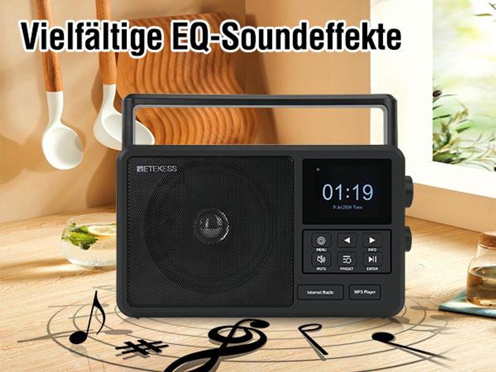 Retekess TR640 Internetradio DAB+,Tragbares Radio,Knopfbedienung,3,5-mm-Audiobuchse,Geeignet für Radio-Enthusiasten,Mit Fernbedienung