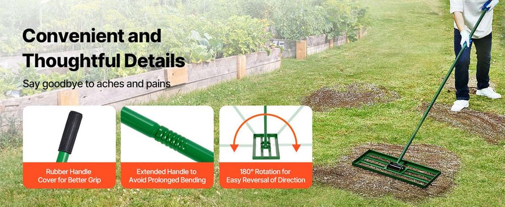 VEVOR Rasenebene-Rake, 30"x10" Rasenwerkzeug, Schwerlast-Rasenebner mit 78" Stahlverlängerungsgriff, Rasenebene-Rake geeignet für Garten, Golfplatz, Bauernhof, Legierung-10x30 Zoll