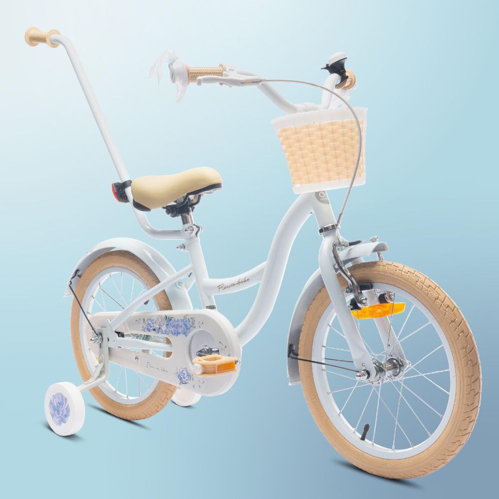 Bicicleta Flower Bike con cesta delantera y frenos visibles.