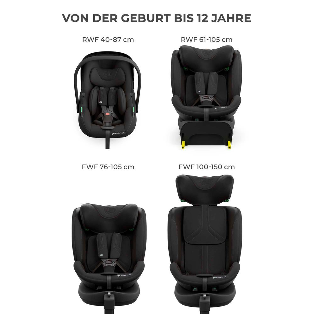 Kinderkraft ENDURA SAFE Modular System – Babyschale & Kindersitz 2in1 mit drehbarer ISOFIX-Basis, i-Size, Schwarz