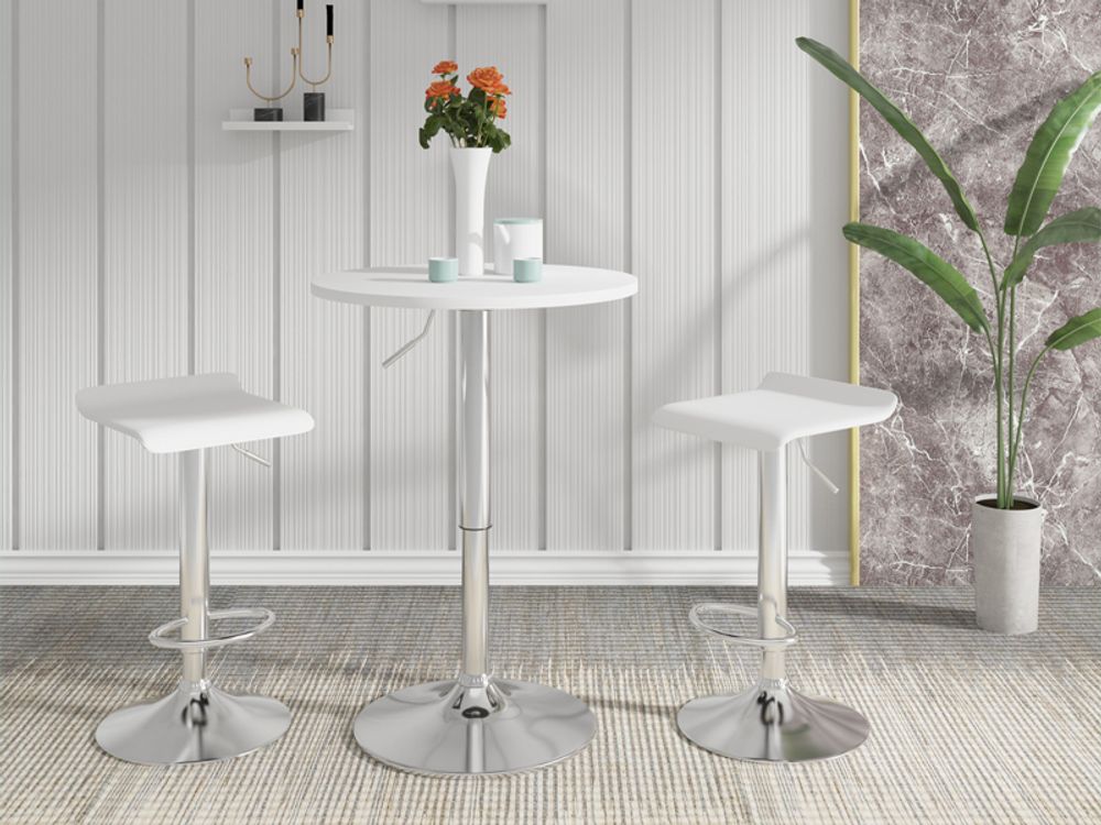 WOLTU Bartisch höhenverstellbarer Tisch 70-91 cm, Partytisch aus MDF Metall : Weiß Farbe: Weiß