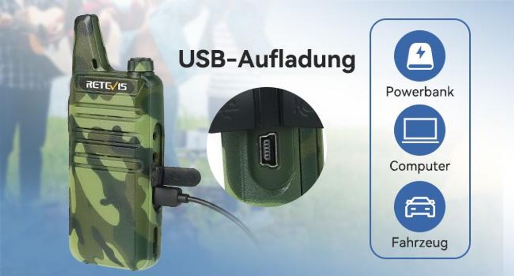 Retevis RT622 Walkie Talkie, 16 Kanäle, Outdoor Mini, VOX, Wiederaufladbares Funkgeräte für Erwachsene mit Großer Reichweite für Radfahren, Camping