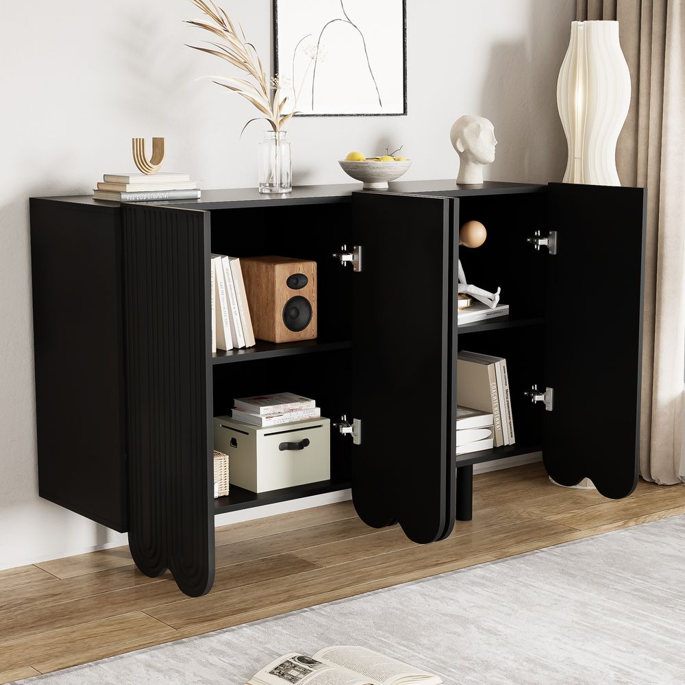 Merax Kommode mit 4 Türen, Sideboard Schrank  Wohnzimmerschrank Buffet, B:120cm, Schwarz