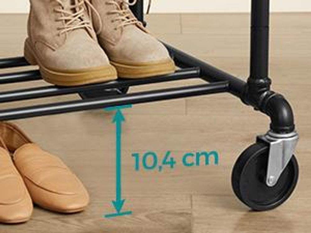 SONGMICS Kleiderständer im Industriedesign, mit Rollen, 2 Kleiderstangen
