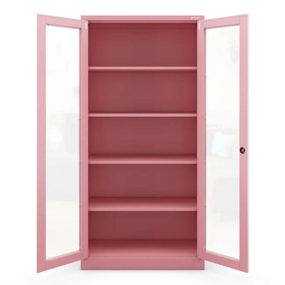 Jan Nowak Aktenschrank Medizinschrank Büroschrank Flügeltürschrank Glasvitrine 4 Fachböden Stahl Abschließbar 185 x 90 x 40 cm Farbe: Rosa