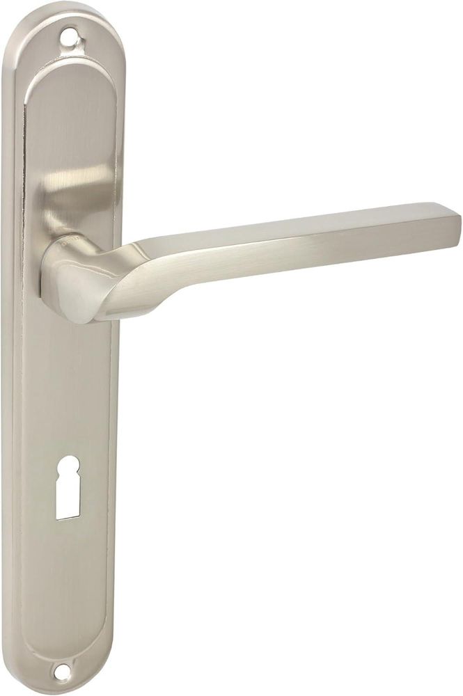 DOMINO Türgriff 72 Drückergarnitur BB - Buntbart Set | Tür-klinke für Zimmertür, Bürotür, Kellertür & Innentür | L-Form | Aluminium | Nickel | NEMO M9