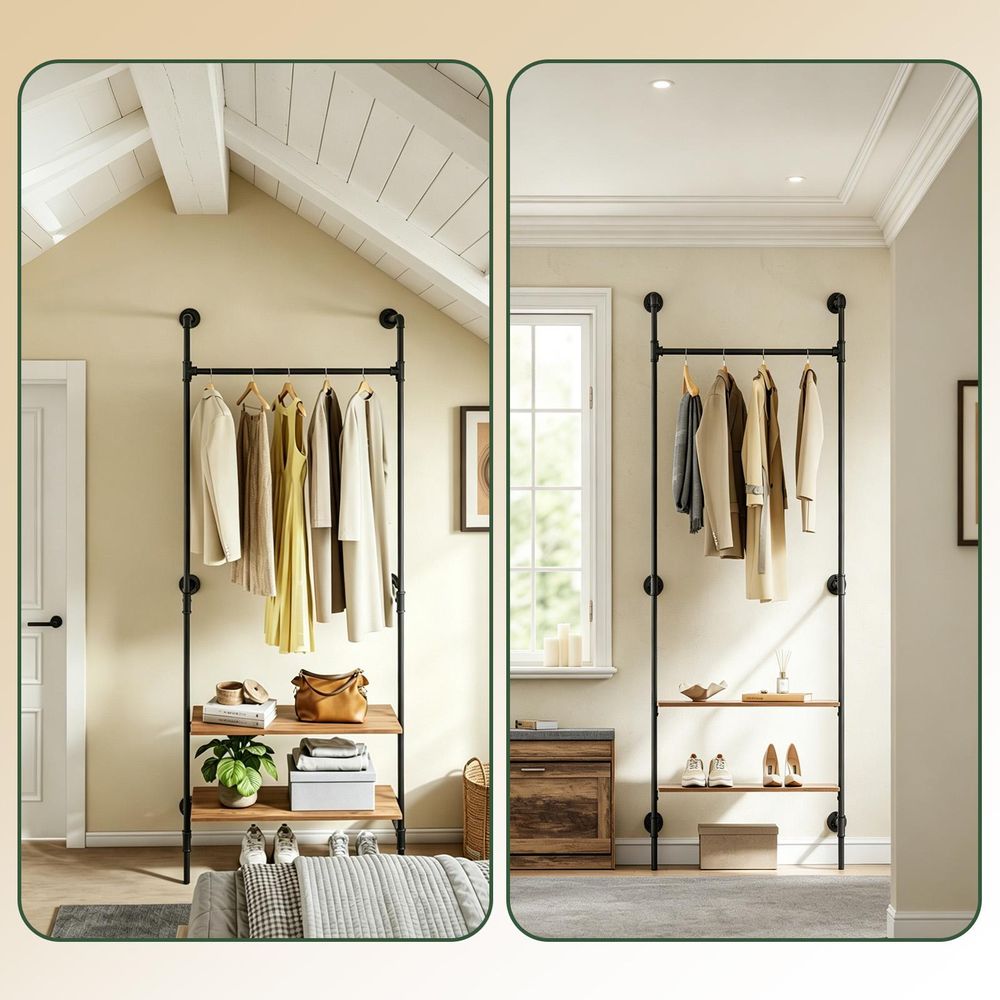 SoBuy Wandgarderobe Industriestil mit Ablageflächen Schwarz Industriell KLS20-SCH