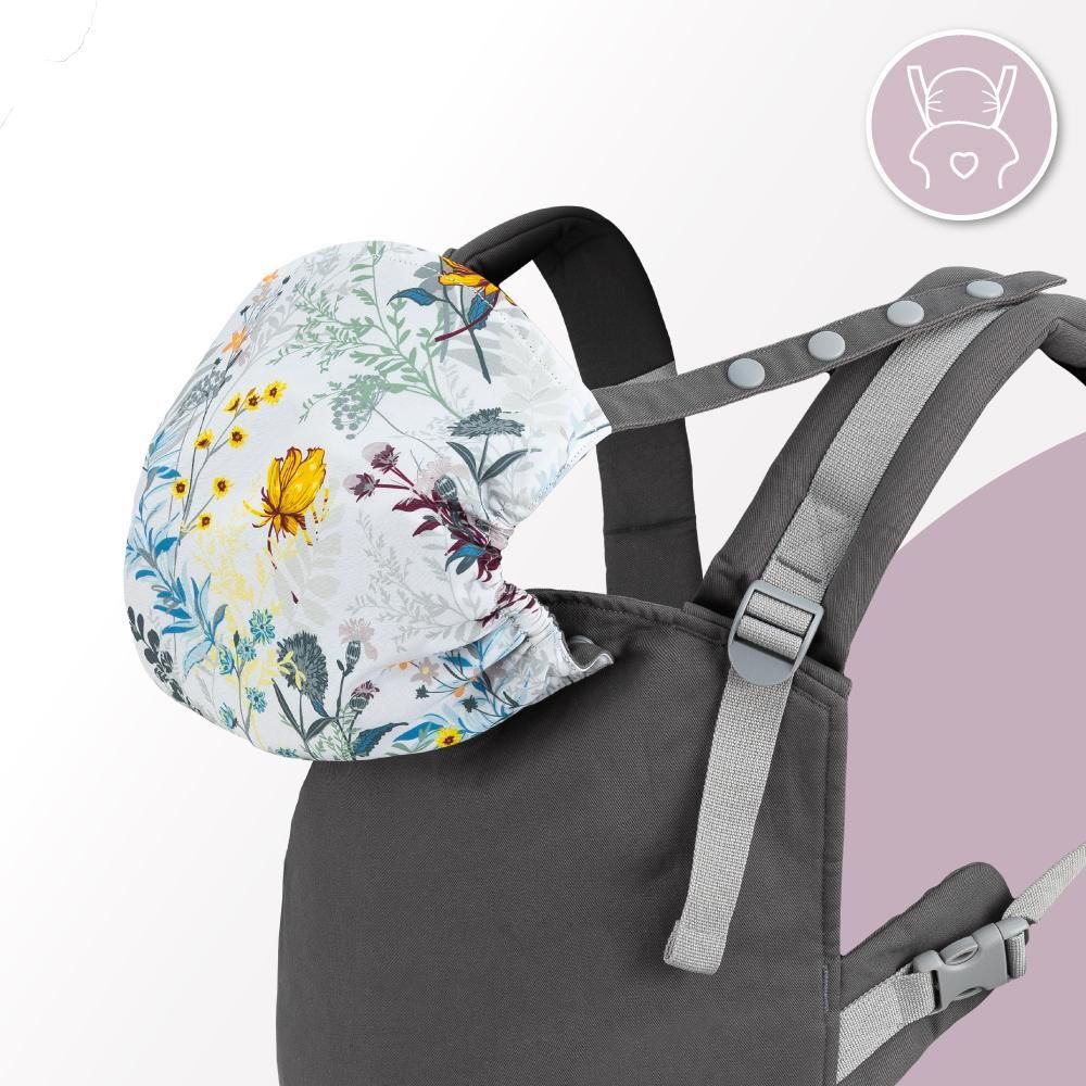 MoMi COLLET Babytrage ergonomisch 2in1 – ab 3 Monaten bis 20 kg – Tragehilfe vorne & hinten - Grau/Blumen