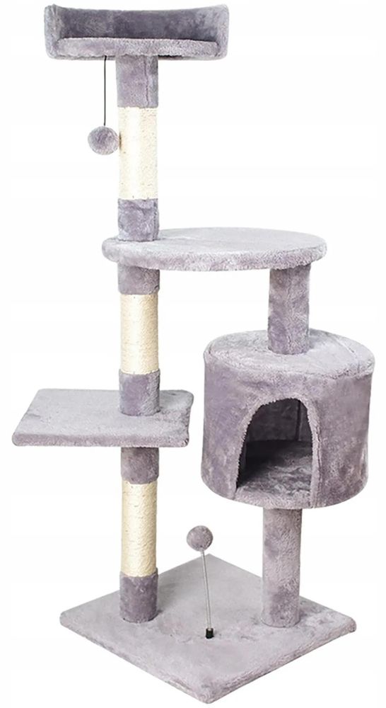 Drapak dla kota, drzewko, 5 poziomów, 112 cm, domek, legowisko, szary
