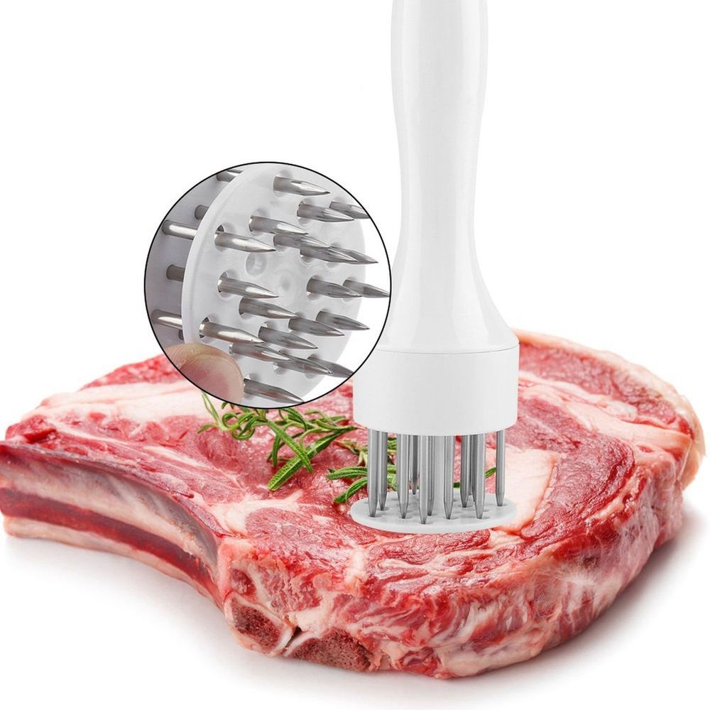 Fleischzartmacher mit 21-Edelstahlklingen Steaker Fleischklopfer Fleischstecher Fleischhammer Schnitzelklopfer Steakhammer White Retoo