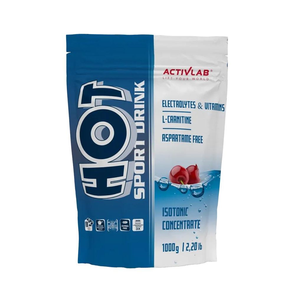 Activlab Hot Sport Drink 1000 g, Kirsche, Isotonisches Getränkepulver, Elektrolyte, Vitamine, L-Carnitin, über 80 Portionen