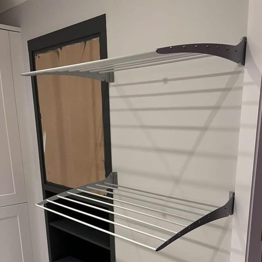 2x Wand Wäscheständer, Wäscheständer für Wände, verschließbar Wäscheleine für drinnen und draußen in Aluminium und Stahl, Foxydry Fold 120 cm