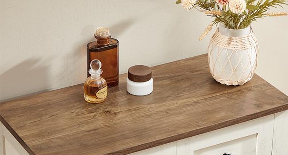 VASAGLE LIRY Kollektion - Aufbewahrungsschrank, Badezimmerschrank im Landhausstil, mit 4 Schubladen, Tür, freistehender Schrank, verstellbare Ablagen