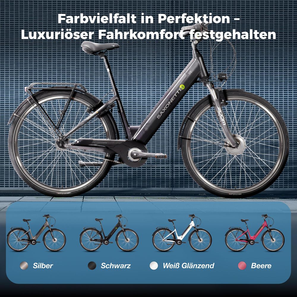 SAXONETTE Comfort Plus 4.0 Elektro , ebike,396 Wh Intube-Akku große Reichweite für den Alltag,E-Bike, Elektrofahrrad (Ramenhöhe 45, schwarz matt)