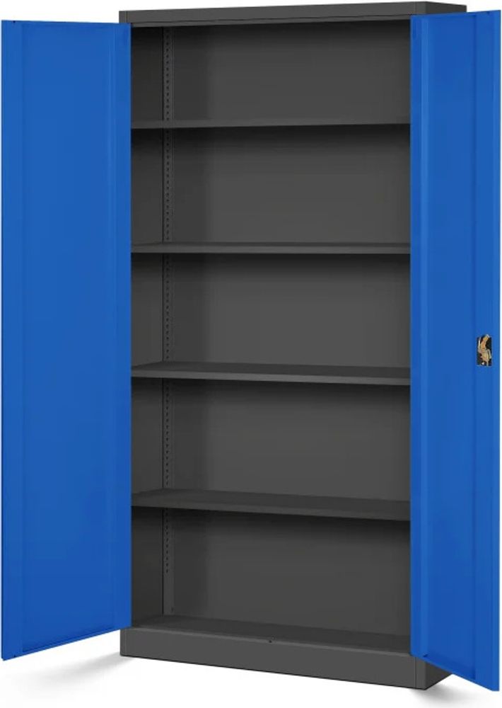 Aktenschrank Büroschrank Metallschrank Stahlschrank Werkzeugschrank Stahlblech Pulverbeschichtet Flügeltürschrank Abschließbar 195 cm x 90 cm x 40 cm, Farbe: Anthrazit-blau
