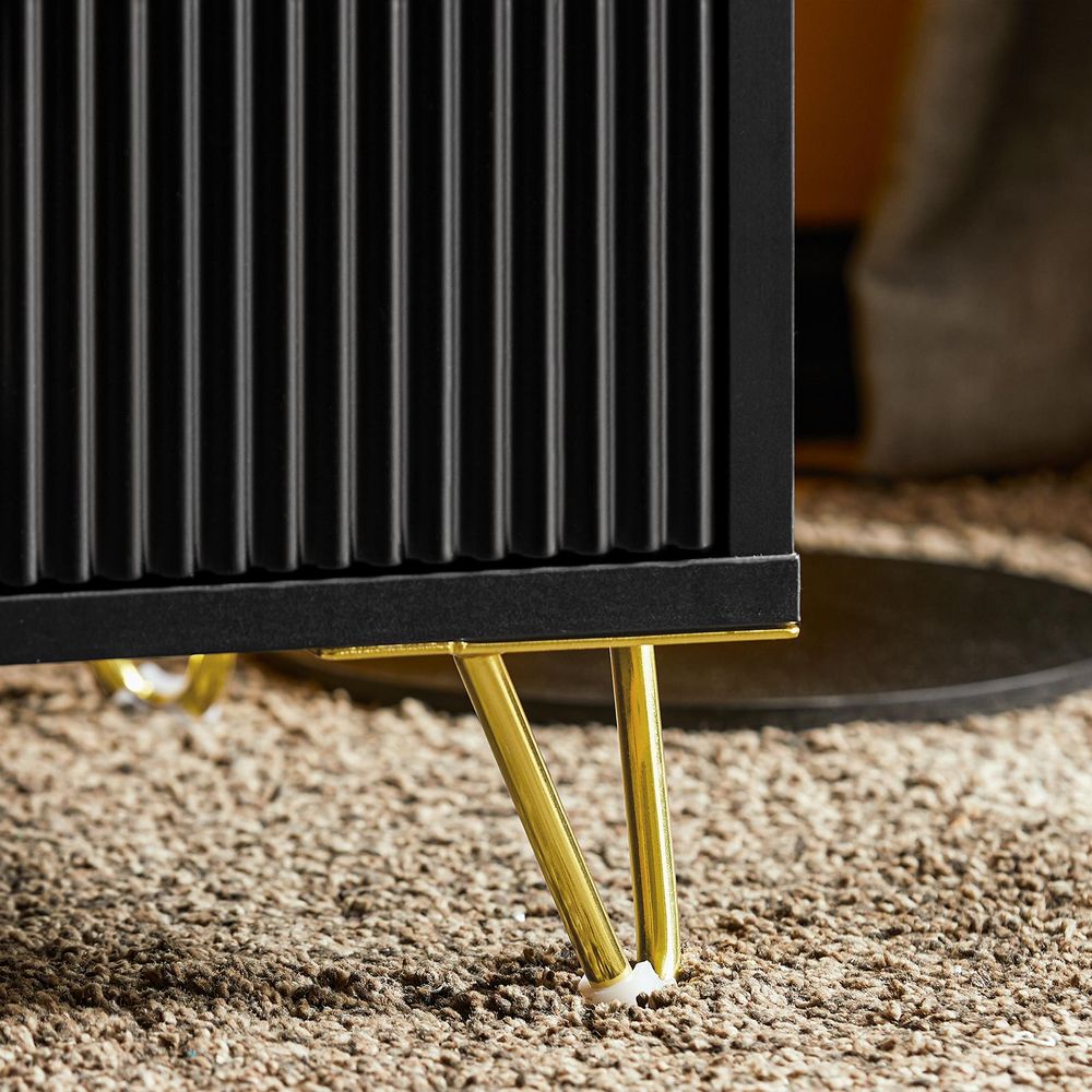 SoBuy Nachttisch Beistelltisch mit 2 Schubladen und Gold Metallbeinen für Schlafzimmer Wohnzimmer, Studenten, Familie, Schwarz, 40x40x47 cm FBT115-SCH