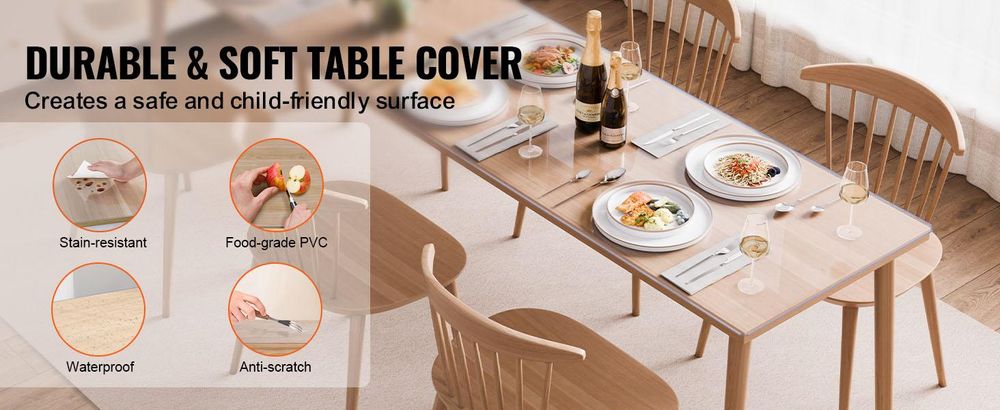 VEVOR Kunststofftischdecke, 42 x 96 Zoll 1,5 mm dicke klare Tischschutzmatte, rechteckige PVC-Schreibtischunterlage, wasserdicht & leicht zu reinigende Tischdecke, für Büromöbel Esstisch Nachttisch, 1067x2438 mm, 1.5 mm