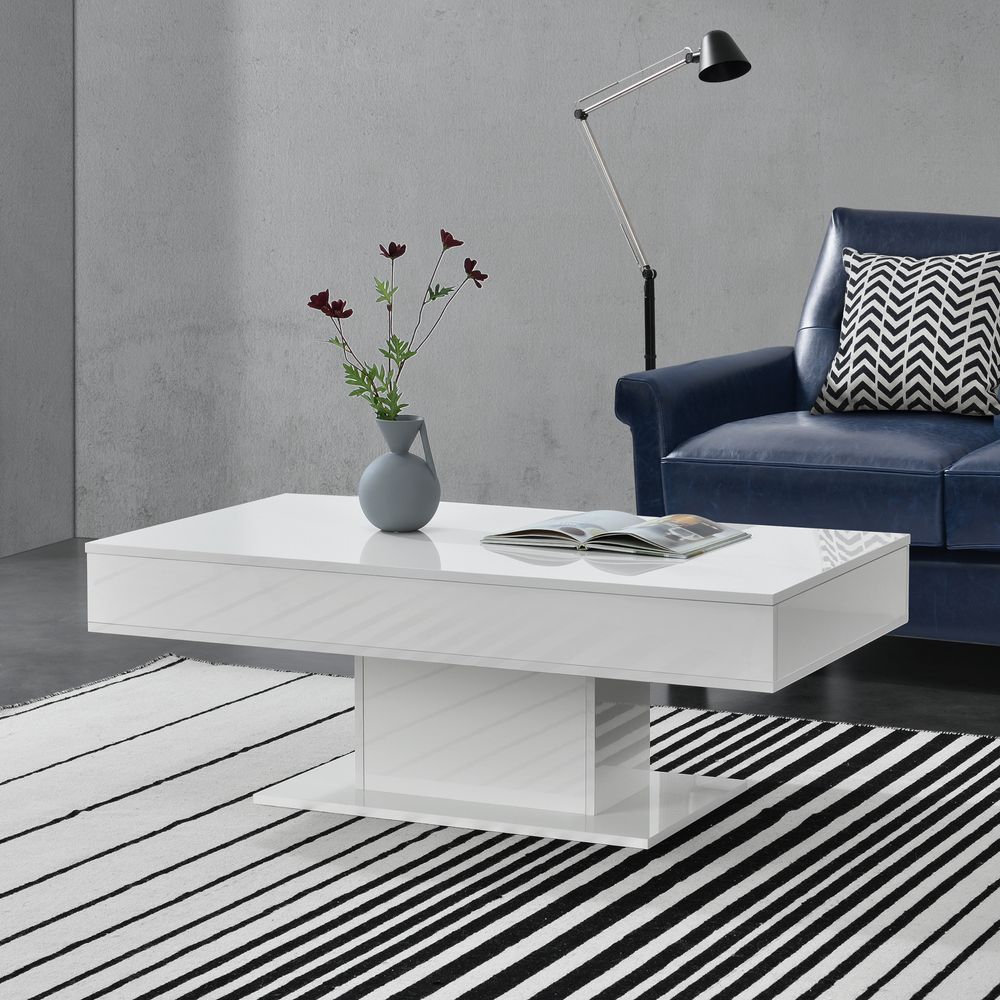 Couchtisch 'Lünen' mit 2 Staufächern 40 x 110 x 60 cm Weiß Hochglanz