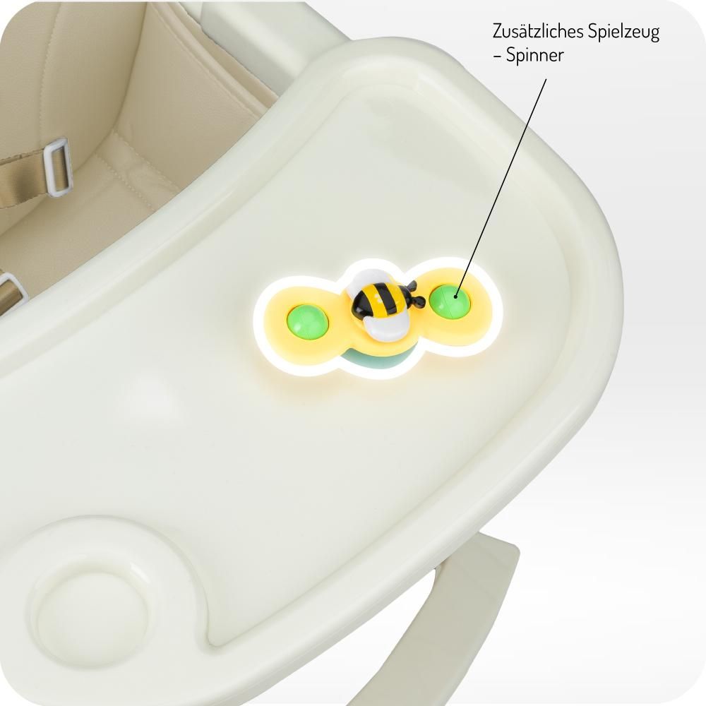 MoMi REKI – Evolutiver Baby Hochstuhl mit 2 Sitzpositionen & spülmaschinenfester Tablett, 6–36 Monate, bis 20 kg – Beige