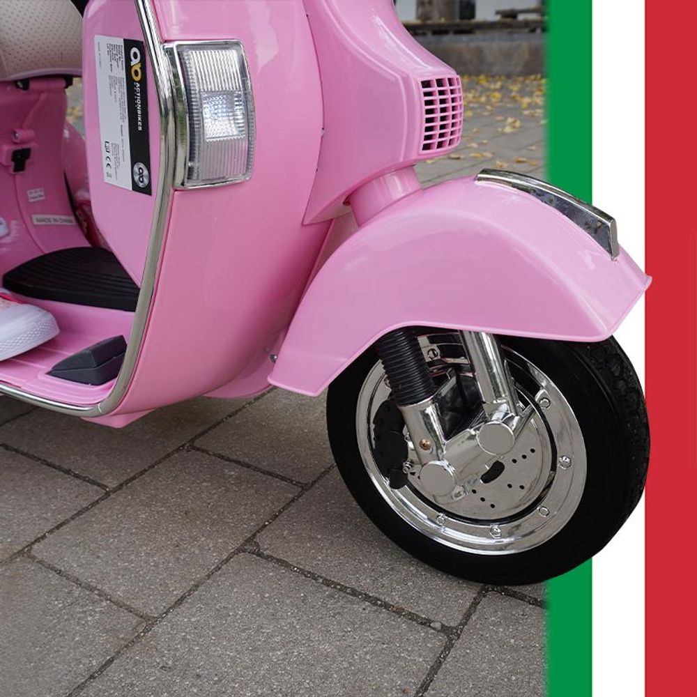Kinder Elektro Roller Vespa | Mit Stützrädern - Scheinwerfer - Koffer zum Öffnen - Kinder Fahrzeug elektrisch - Hupe & Musik - Ab 3 Jahre (Pink)