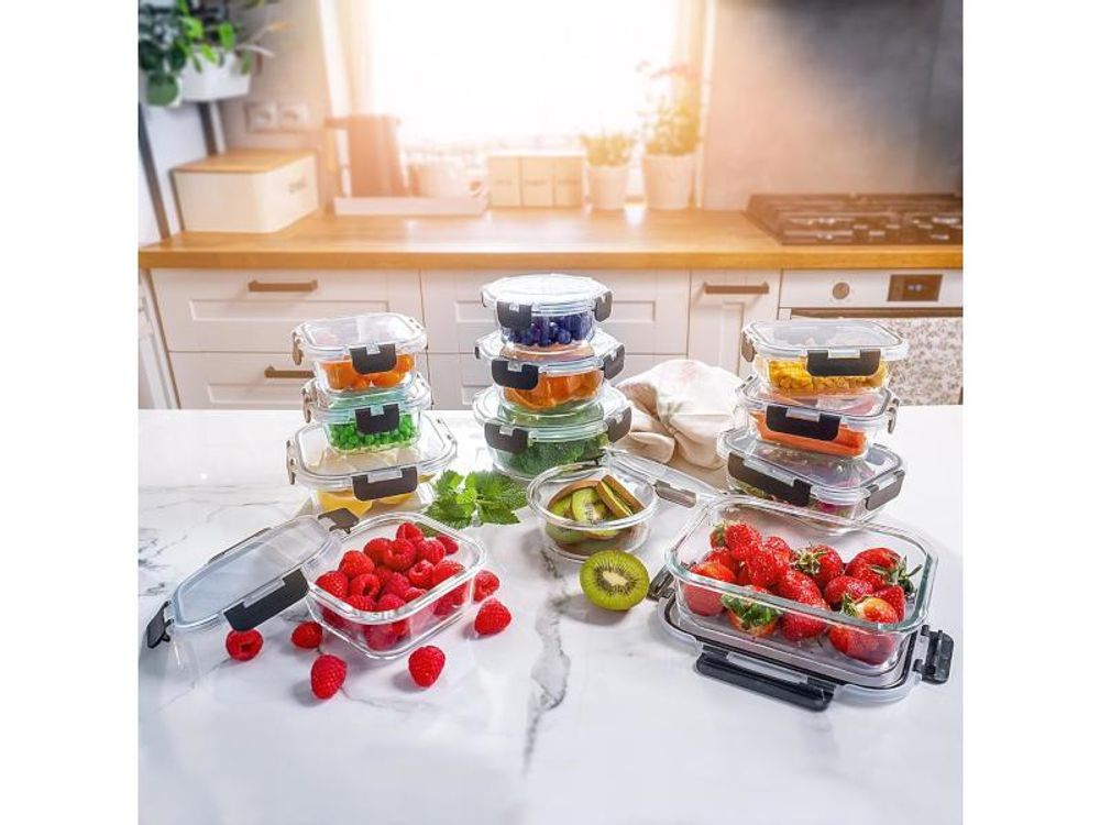 KADAX | 12er-Set Glasbehälter mit Deckel | Vorratsdosenset 320–1040 ml | luftdichte & auslaufsichere Lunchboxen, Meal Prep Boxen