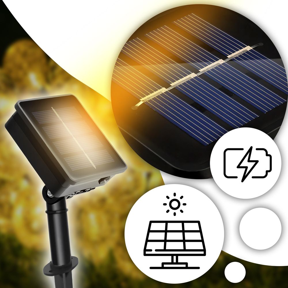 Solar Lichterkette Außen, 10 Meter, warmweiß, 3 Lichtmodi, 100 LEDs Kugeln, Ideal für Garten, Terrasse, Balkon - Retoo