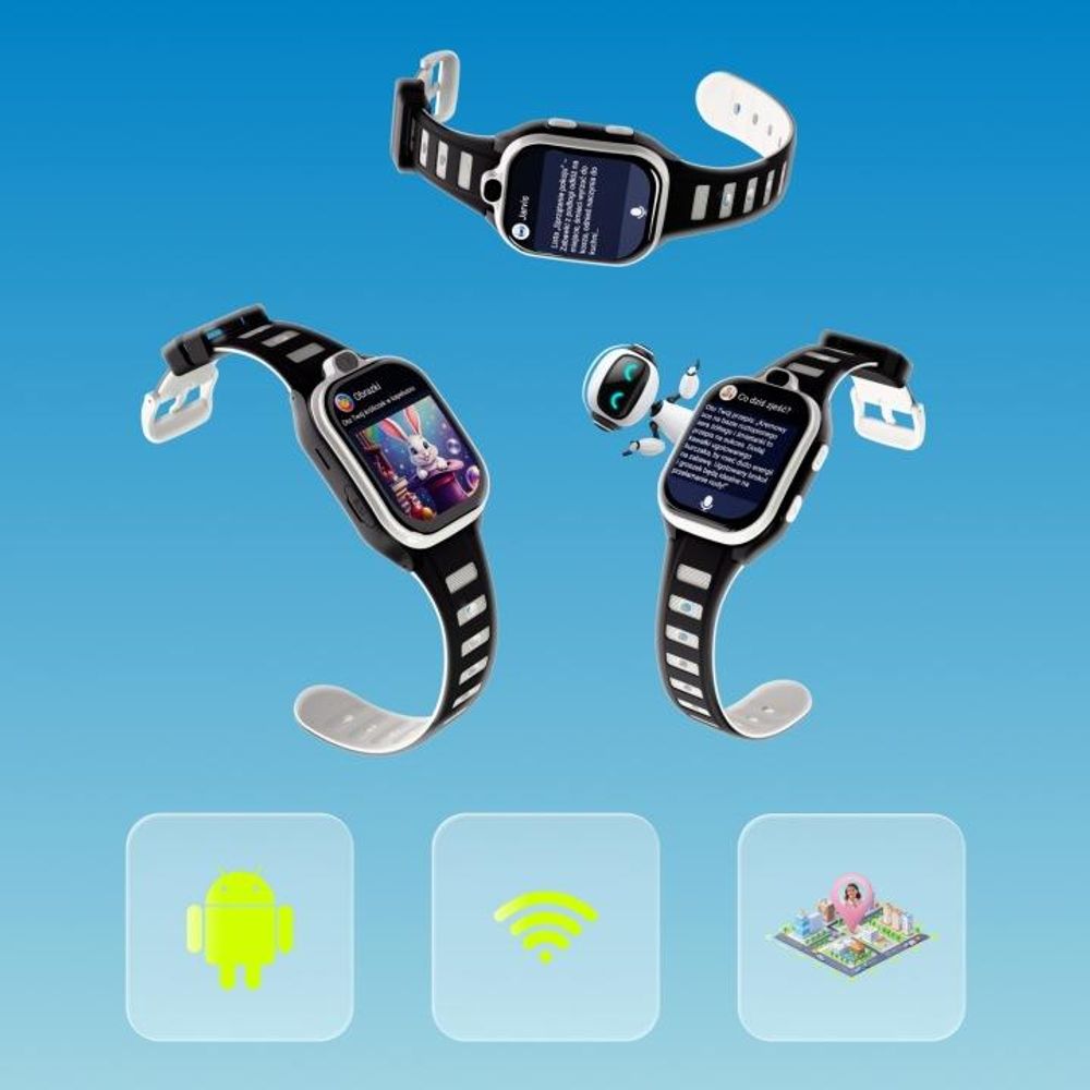 Smartwatch Forever GPS WiFi 4G Kids Boost KW-530 Czarny AI SOS IPS 2.0" nanoSIM 2Mpx G-Sensor IP67 GeoFencing VideoCall 800 mAh