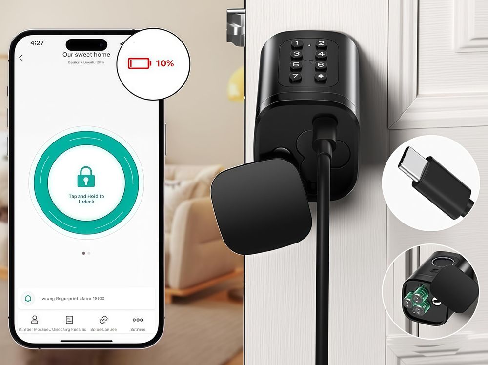 Smartlock Schließzylinder 60-90mm, Elektrisches Türschloss Haustür, Schloss mit Fingerabdruck, PIN, RFID, Tuya App & Notschlüssel