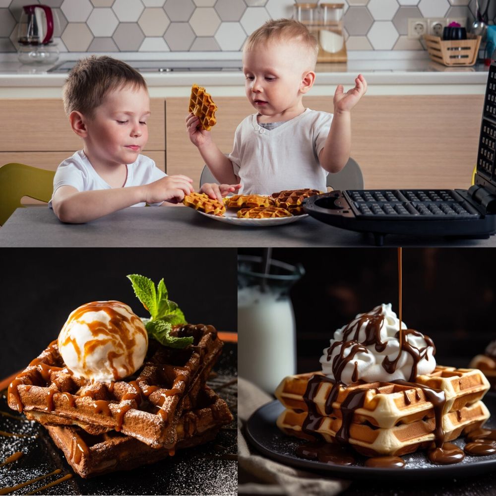 Waffeleisen Waffelautomat Waffeltoaster für 2 Belgische Waffeln Wafflemaker Doppelwaffeleisen 750 Watt 220 V Schwarz Retoo