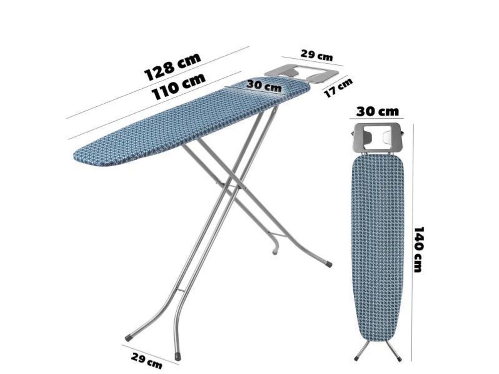 KADAX Bügelbrett mit hitzebeständiger Bügeleisenablage, Robuster Bügeltisch mit stabilen Beinen (Blau)