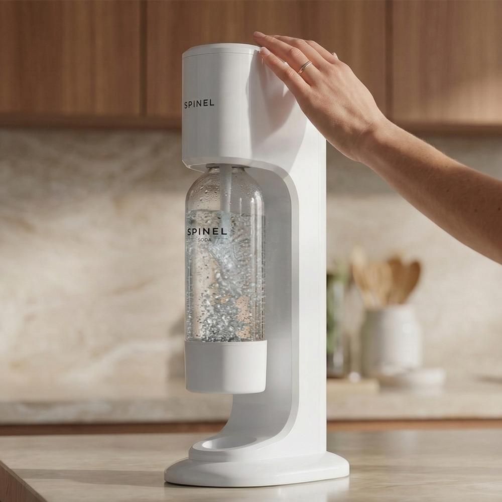 SPINEL SODA BubbleON Wassersprudler Weiß mit 2 Flaschen CO2 Sprudler für Zuhause Trinkwassersprudler