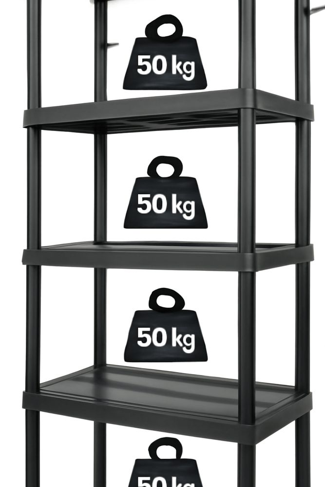 Drabest | Lagerregal - Kellerregale - Kunststoffregal 250kg -180x74x40 cm - Schwarz - Wetterfest - Einfacher Montage - Stabil und Robust