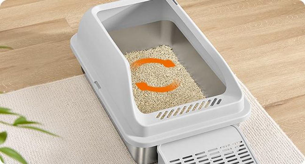 Feandrea Katzenklo Edelstahl, Katzentoilette, offenes Design, mit hohen Seitenwänden, Trittstufe, Schaufel, Bürste, für Katzen bis zu 15 kg