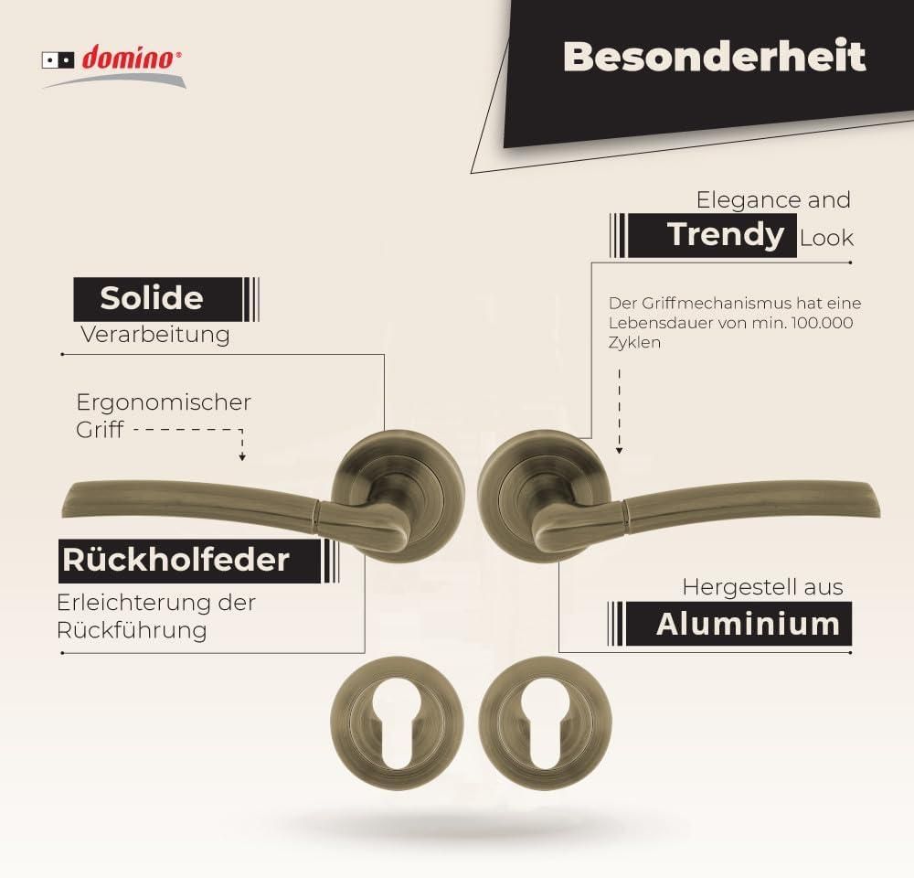 DOMINO Türgriff Drückergarnitur PZ - Profilzylinder Set | Rund-Rosette | Türklinke für Zimmertür, Bürotür, Kellertür & Innentür | Türbeschläge aus Aluminium | Bronze Türdrückergarnitur | PRESTO-R M3