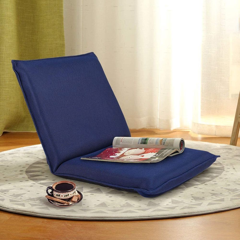 GOPLUS Klappbarer Bodenstuhl, Bodensessel mit 6-stufig Verstellbarer Rückenlehne, Bodensofa mit Abnehmbarem Bezug, Gepolstert, zur Meditation für Zuhause und Büro (Blau)