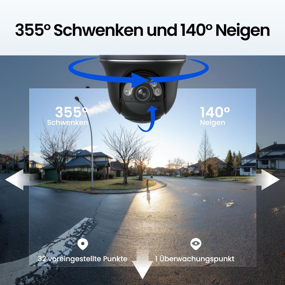 Reolink Argus PT Ultra, 4K 8MP Akku Überwachungskamera Aussen, 2,4/5GHz WiFi, Pan & Tilt, Farbnachtsicht, Smarte Erkennung, 2-Wege-Audio, Schwarz