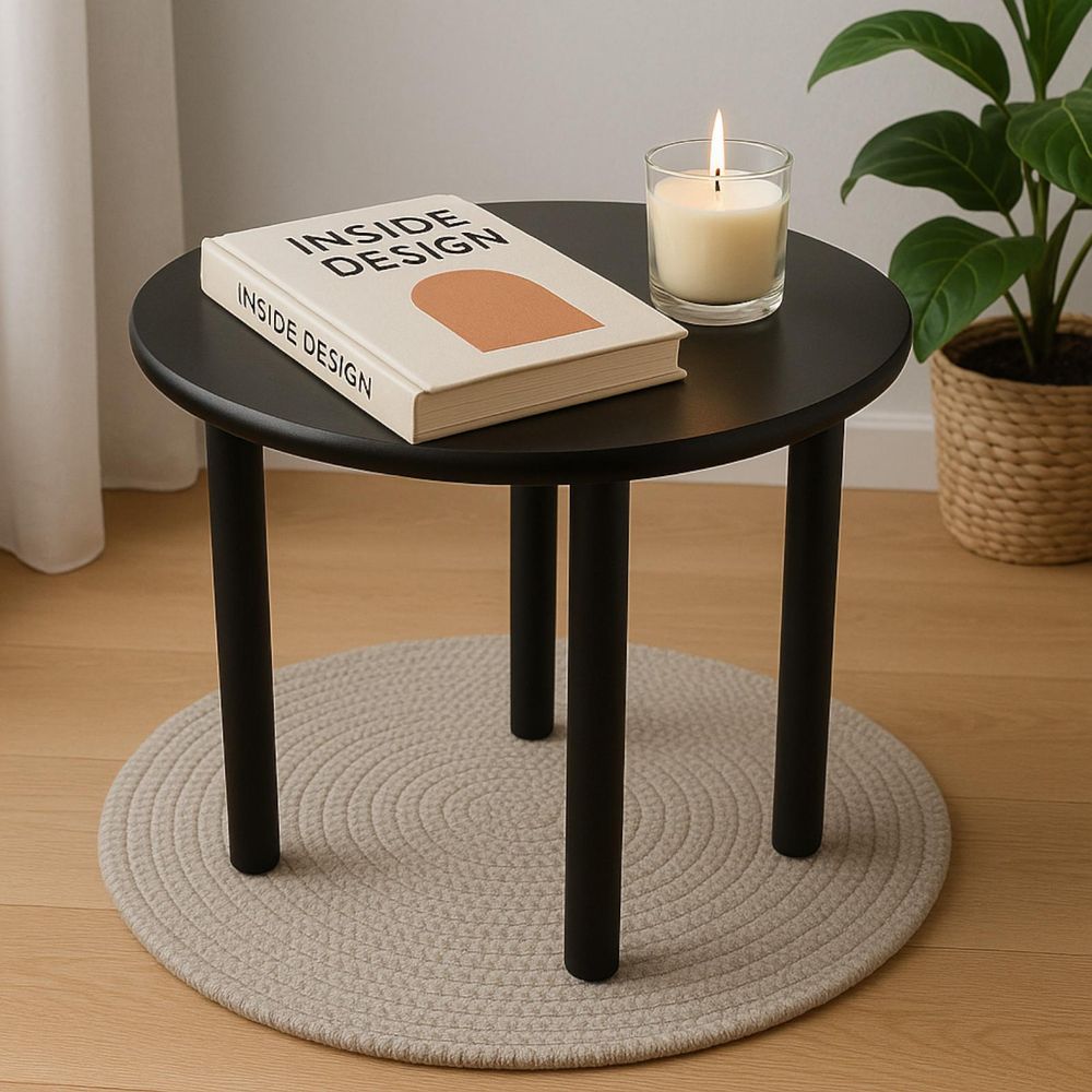 BEGRYF Schwarzer Holzhocker 45 cm – runder minimalistischer Beistelltisch oder Sitzhocker, moderner skandinavischer Stil