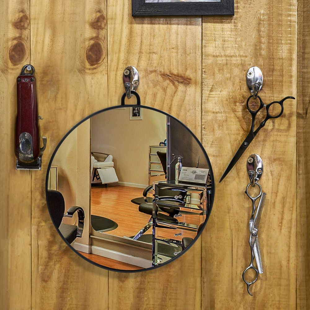 Kurtzy Friseur Spiegel Rund Leicht mit Griff – Friseurspiegel Schwarz zum Halten oder Aufhängen, Salon Spiegel für Frisör, Salon, Beauty - Handspiegel