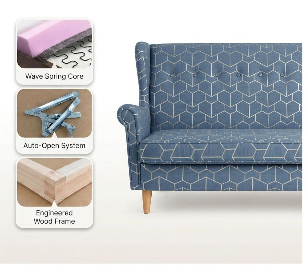 Schlafsofa ARI Design – Skandinavisches Muster, Webstoff in Blau, Family Meble