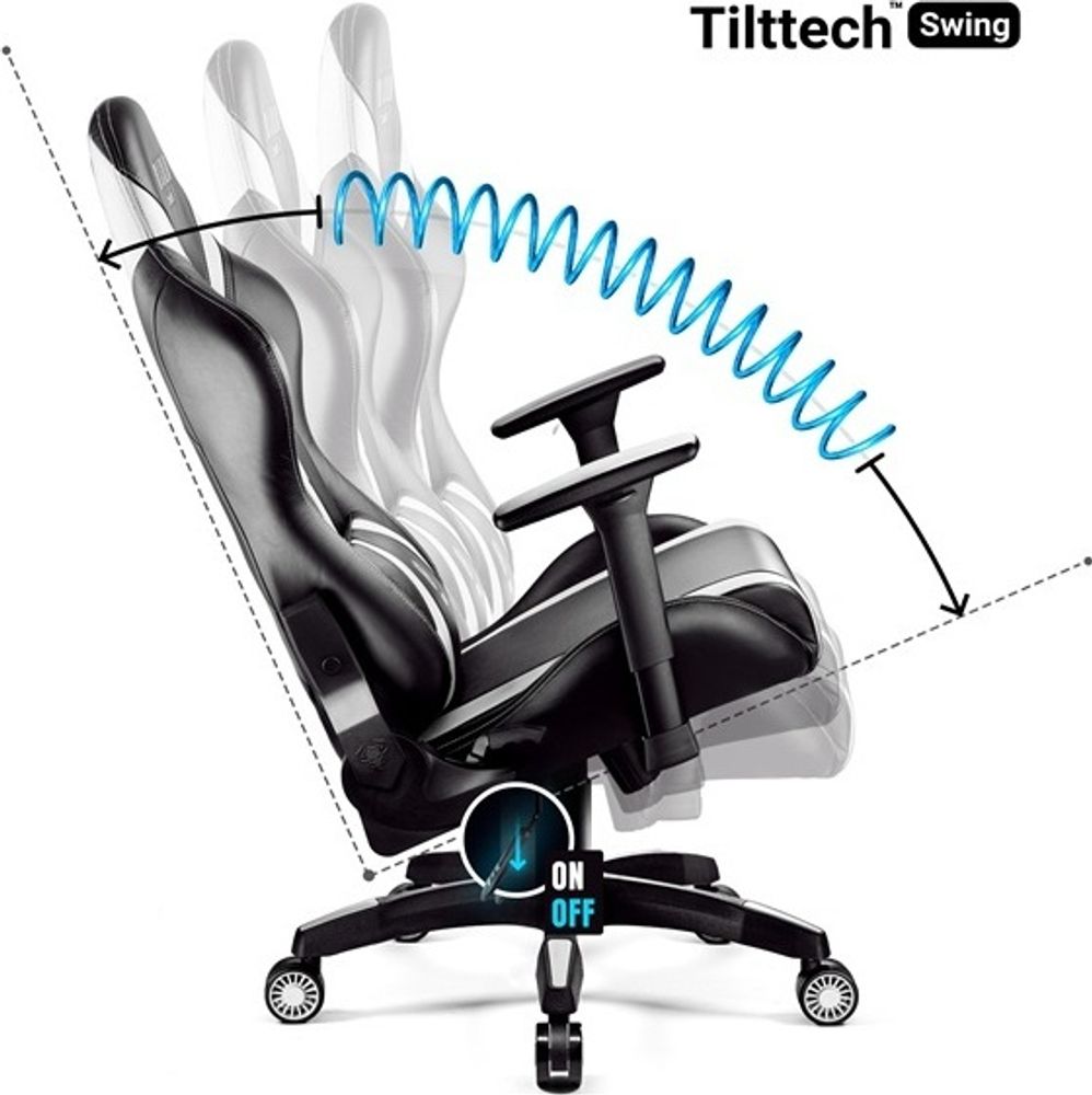 Diablo X-Horn Gaming Stuhl Bürostuhl Schreibtischstuhl 3D Armlehnen Ergonomisches Design Nacken/- Lendenkissen Kunstleder Wippfunktion, Farbe: Schwarz-Weiß, Größe King