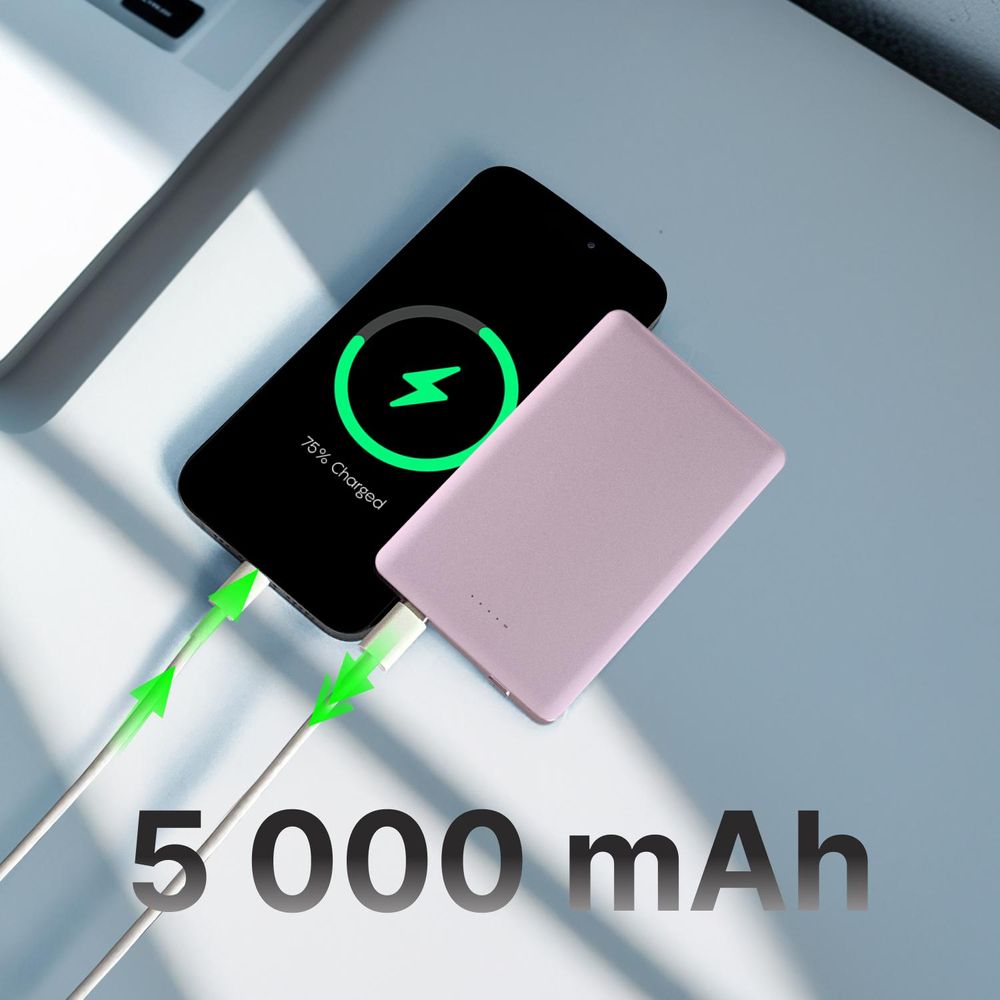QUALO Powerbank MagSafe Ultra Slim 5000 mAh 15W USB-C Aluminium Magnetyczny Fioletowy QMPB5-US-15-09